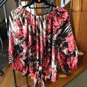 Sharagano L Watercolor Animal Print Top